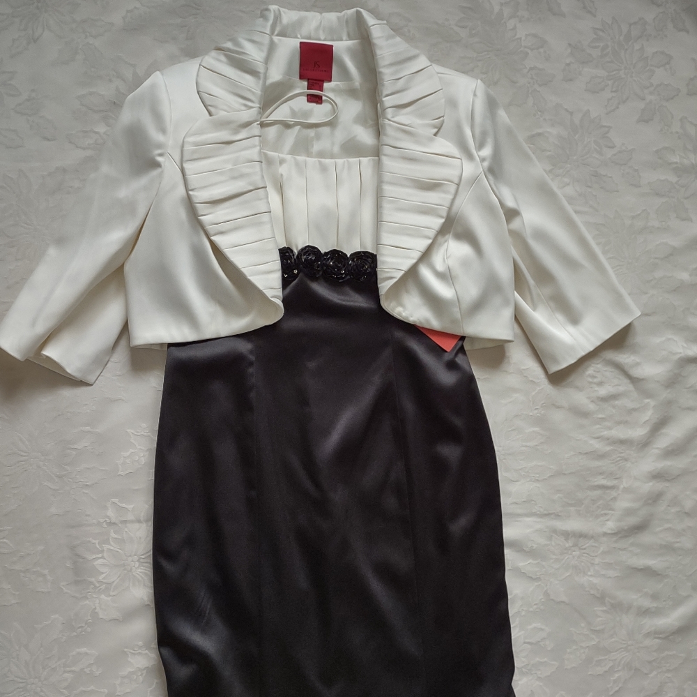 New🎀 2 piece JS Collections color block sequins rosette bolero tuxedo gown maxi